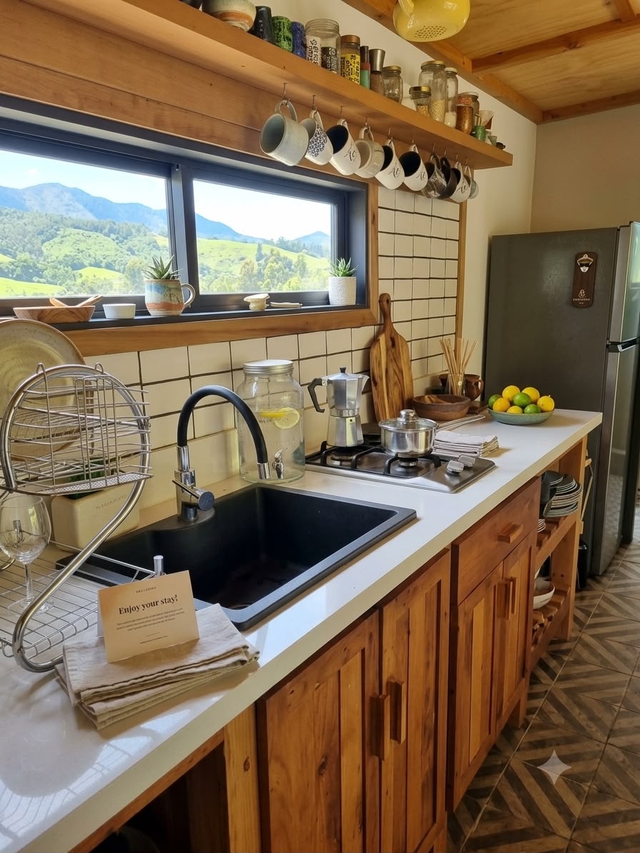 Cocina equipada con vista al valle